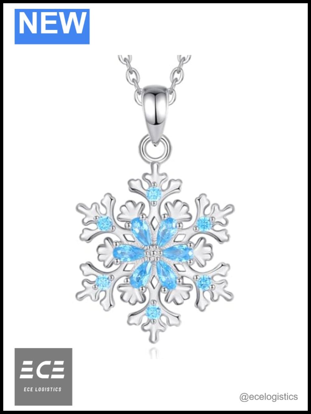 925 Sterling Silver Snowflake Pendant Necklace 18" Cubic Zirconia